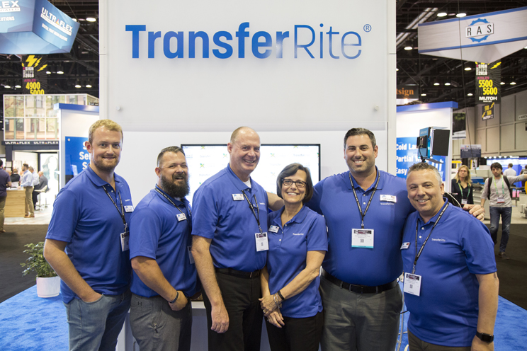 Part of the TransferRite team waiting to greet visitors at the 2018 ISA Expo. (Pictured: Ken De Bruyne, Jason Hall, Tim Shake, Sara Bogue, Jeff Underill, and Luis Rodrigues)