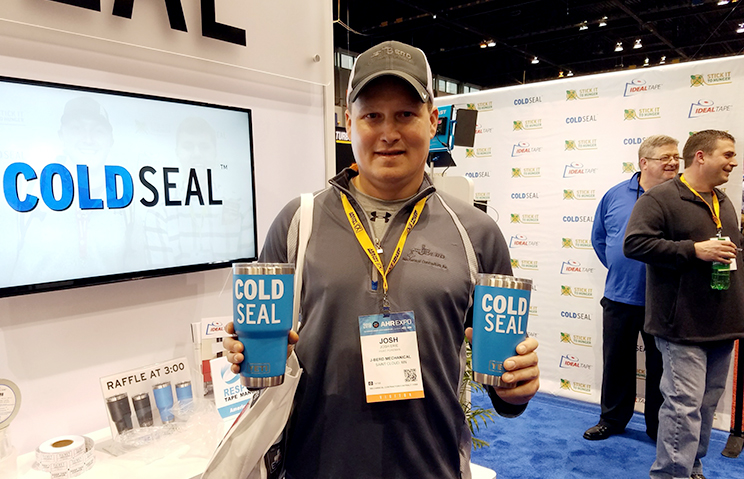 Josh Erie of J-Berd Mechanical in Saint Cloud, MN took home two YETI tumblers on Day 1 of the AHR Expo. (Pictured: Josh Erie)