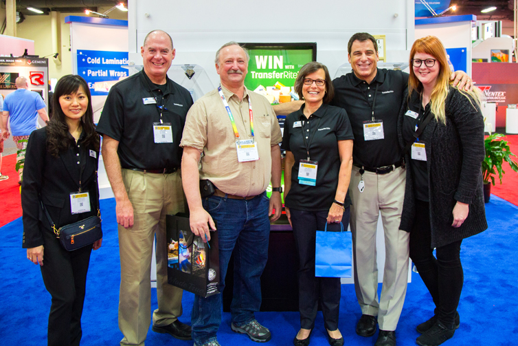 Michael Studnicka of Wisconsin Sign & Graphics in Brooklyn, WI won two YETI 20 oz. Tumblers on Day 3 of the ISA Expo. (Pictured: Mereen Poh, Tim Shake, Michael Studnicka, Sara Bogue, Steve Knudson, Ivrie Myhre)